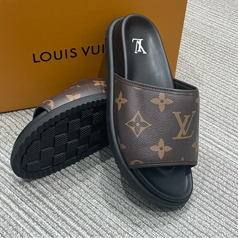 Louis Vuitton Brown Monogram Slide Sandals for Women
